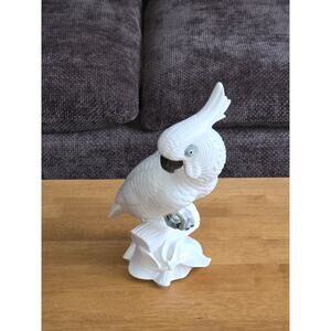 MCM Napco White Cockatiel Parrot On Perch 10 Inches Figurine Statue Vintage